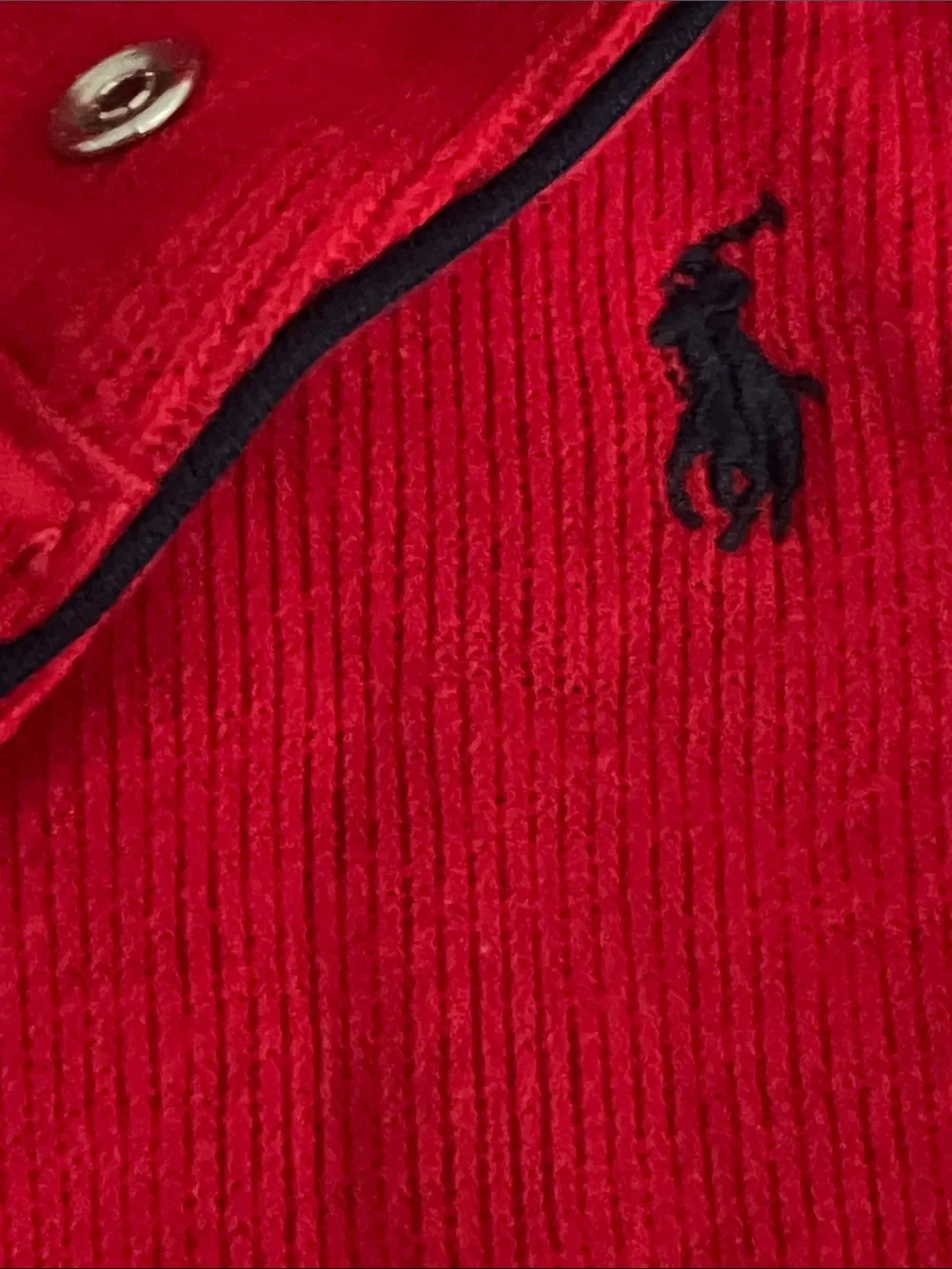 Ralph Lauren Red Knit Footed One-Piece with Navy Trim